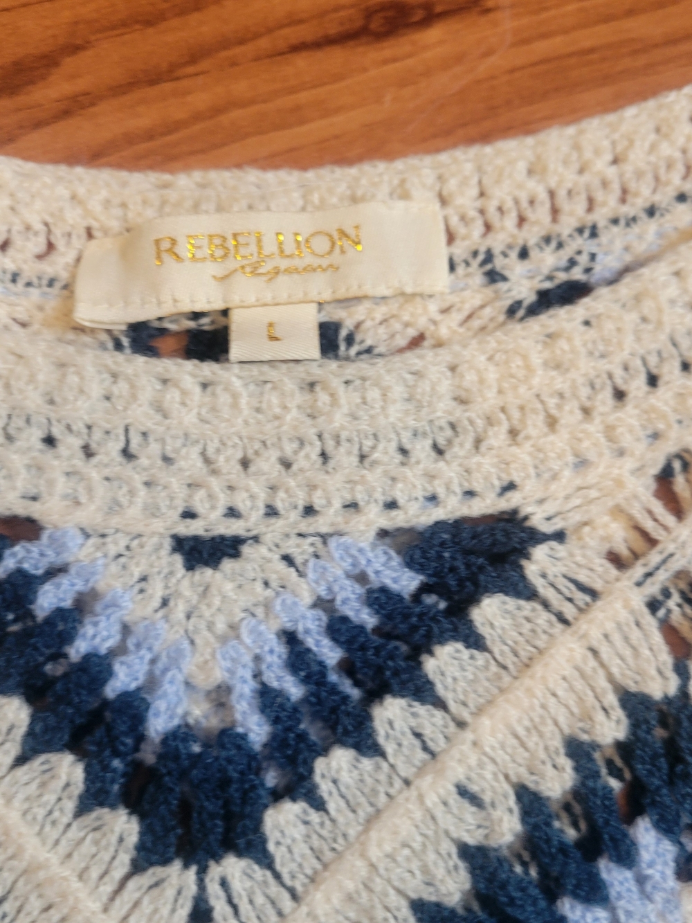 Rebellion Cream and Navy Crochet Pullover - Picture 2 of 2